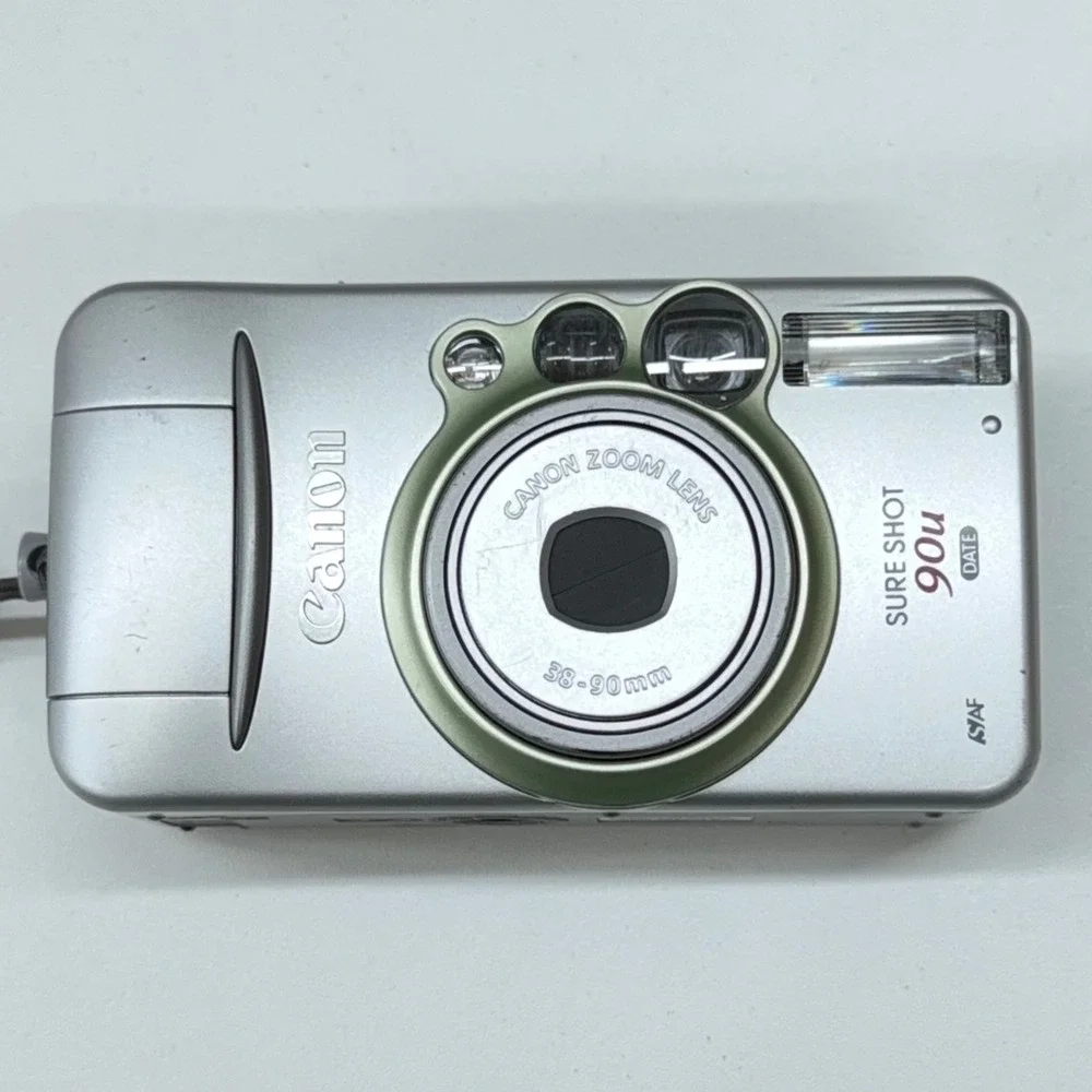 Canon Sure Shot 90u Date 35mm Film Camera 38-90mm Zoom Lens Silver with Case